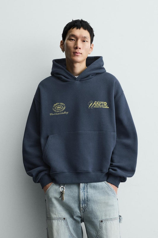 WASHED PRINTED SLOGAN HOODIE